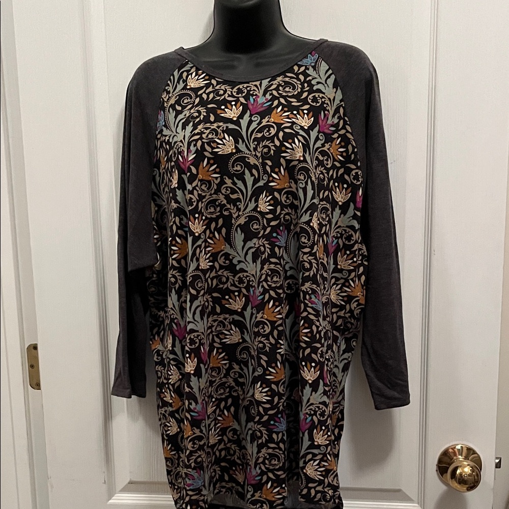 LuLaRoe Black and Gold Floral Long Sleeve Top
